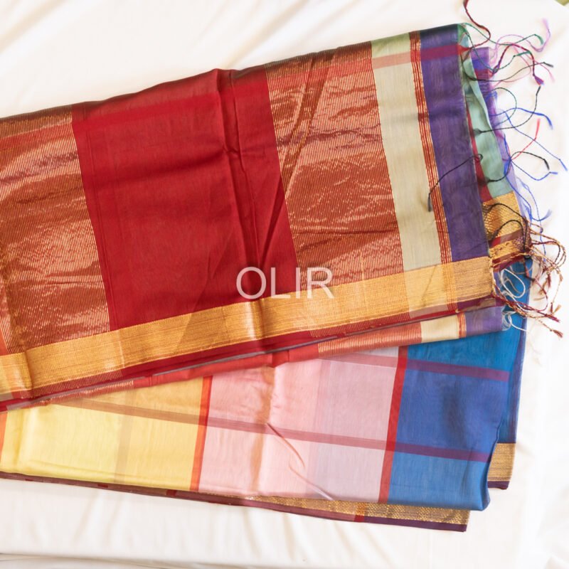 MSC085 - Multi Coloured Checks Maheshwari Handloom Silk Cotton - Image 2