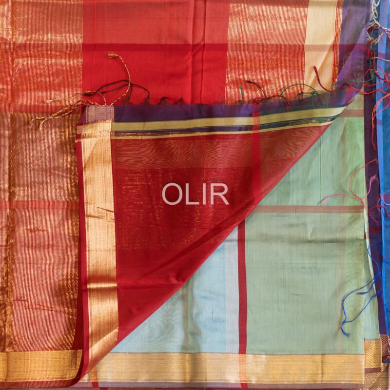MSC085 - Multi Coloured Checks Maheshwari Handloom Silk Cotton - Image 3