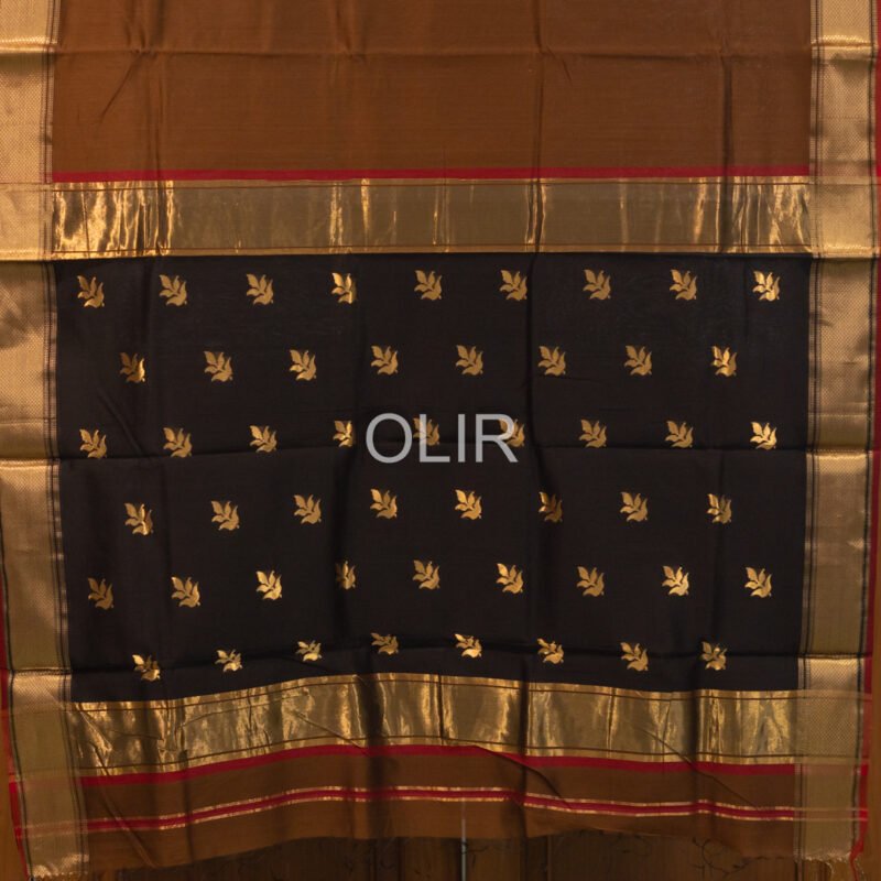 MSC086 - Chocolate Brown Maheshwari Handloom SIlk Cottton Saree - Image 2