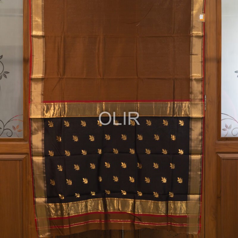 MSC086 - Chocolate Brown Maheshwari Handloom SIlk Cottton Saree