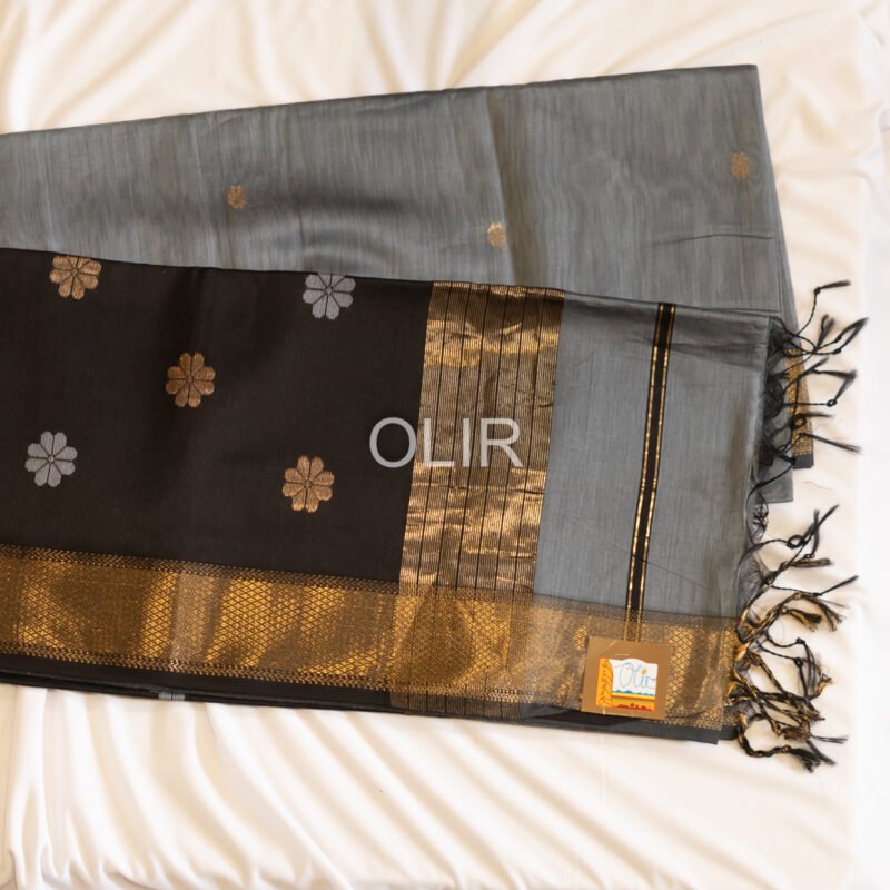 MSC054  Slate Grey Maheshwari Handloom Silk Cotton - Image 4