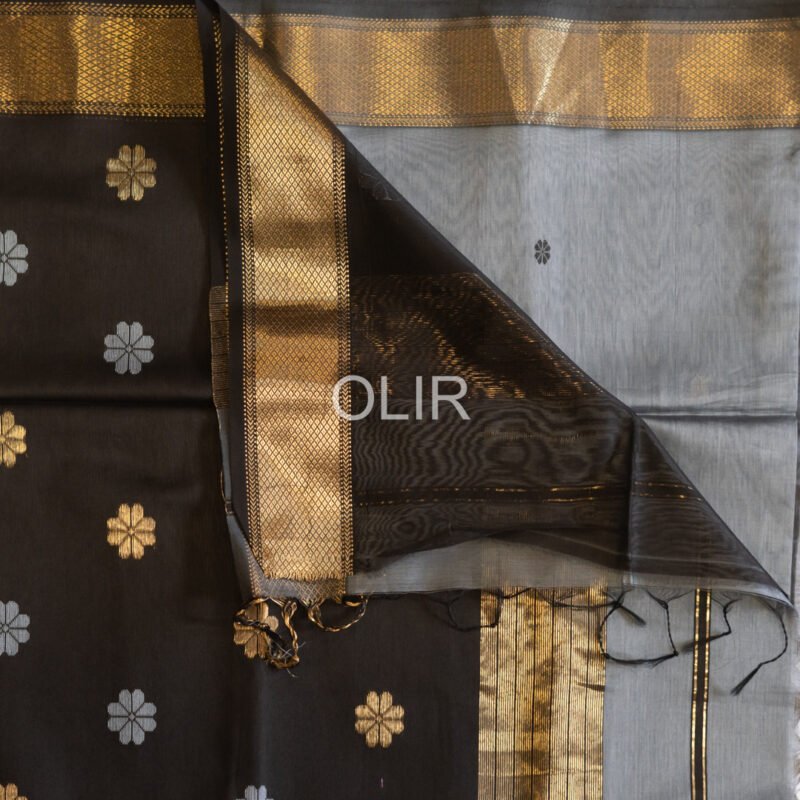 MSC054  Slate Grey Maheshwari Handloom Silk Cotton - Image 3