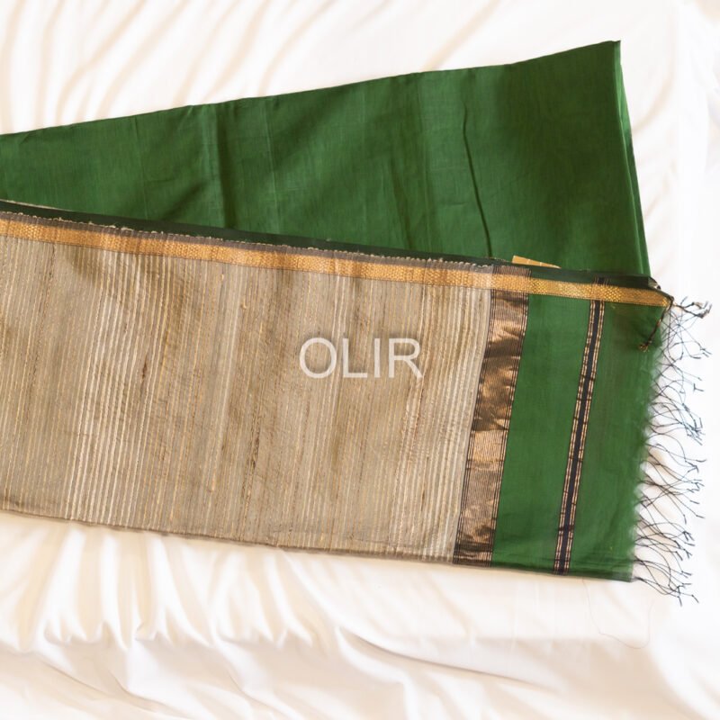 MSC075 - Dark Green Maheshwari Handloom Silk Cotton - Image 3