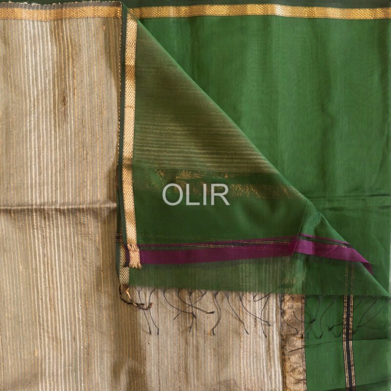 MSC075 - Dark Green Maheshwari Handloom Silk Cotton - Image 2
