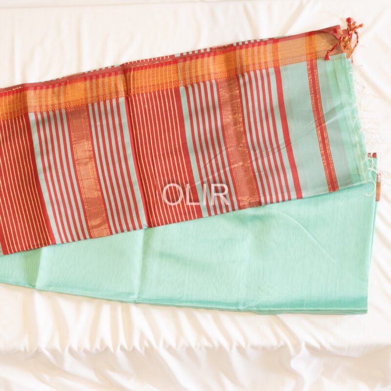 MSC064 - Cyan Colour Maheshwari Handloom Silk Cotton - Image 4
