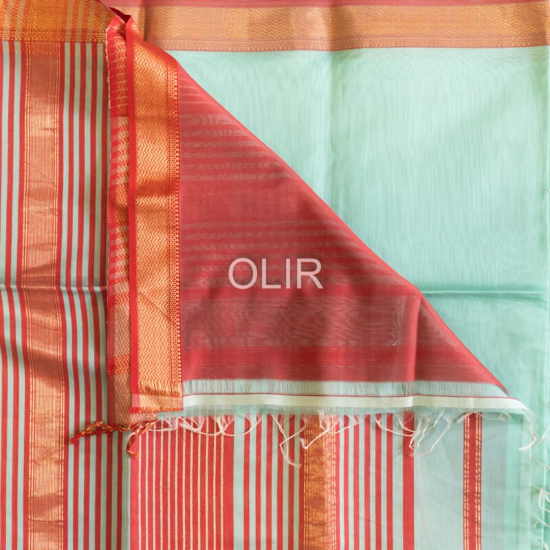 MSC064 - Cyan Colour Maheshwari Handloom Silk Cotton - Image 3
